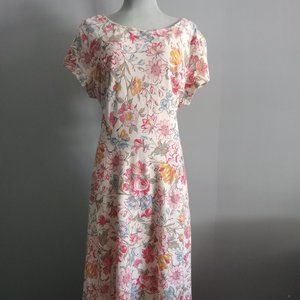 Chaps Floral print cream scoop neck 100% cotton maxi dress sleeves boho NWOT XL